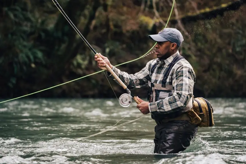 Fly fishing on a serene lake